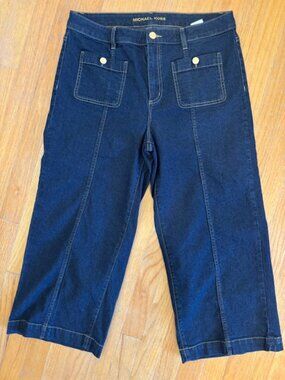 Michael Kors Selma Crop Wide Leg Jeans High-Rise Dark Wash Size 12